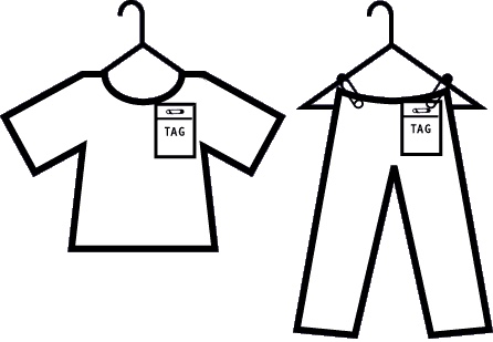 Hangers face left, tags on the right